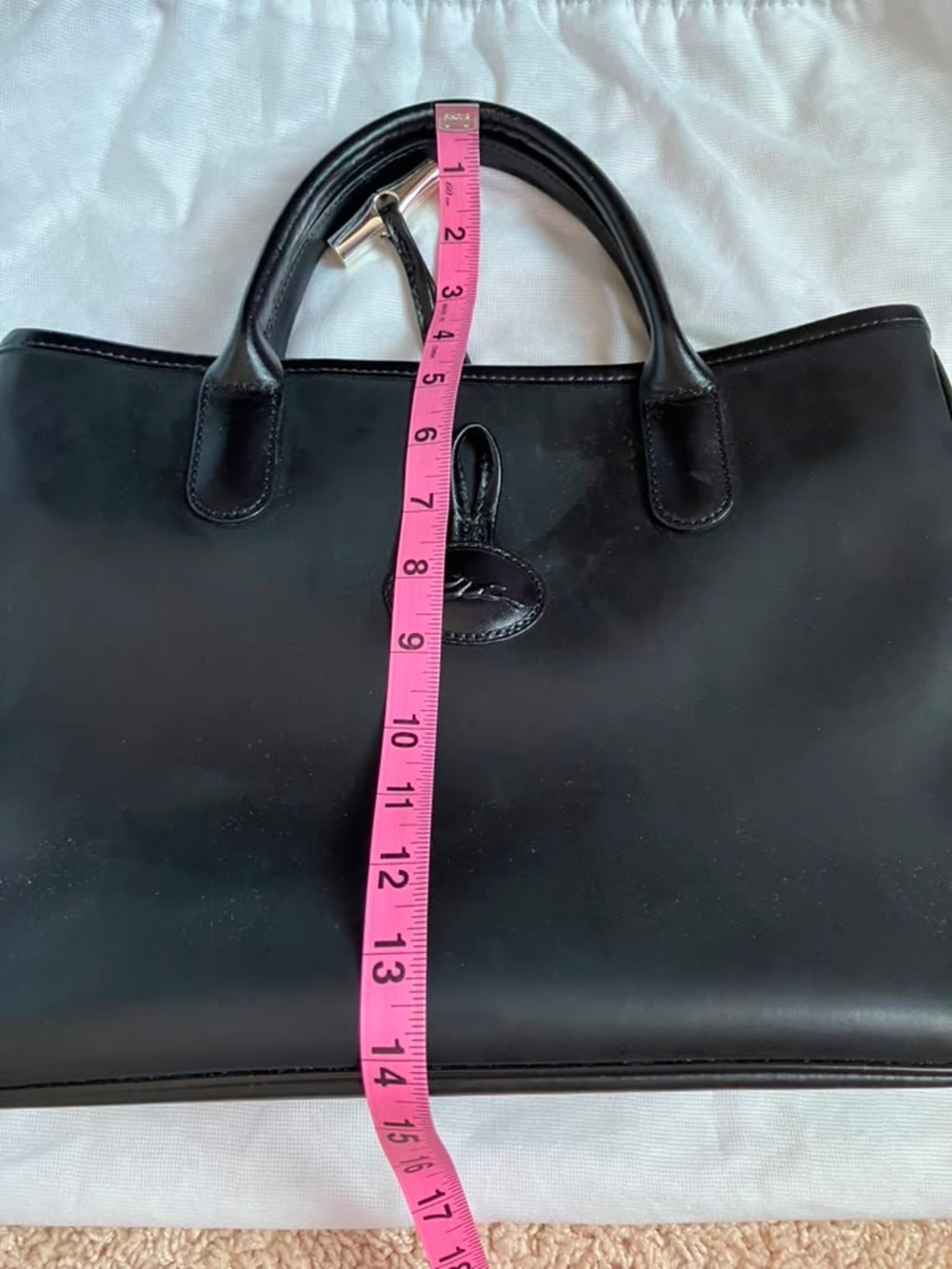 Longchamp Roseau Black Leather Tote Briefcase with Silver Accent - Picture 15 of 15